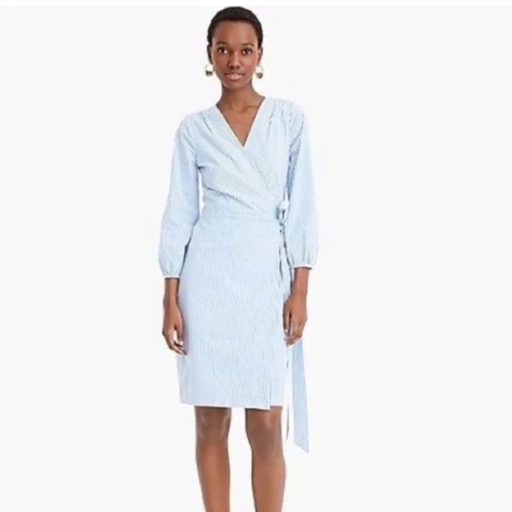 J. Crew Wrap dress in striped cotton poplin